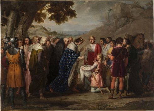 Rafael Tejeo Diaz, dit Tejeo (ou Tegeo) - Saint-Louis recevant la sainte couronne de Baudouin II, entre 1827 et 1839