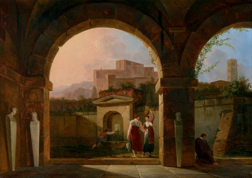 Ferdinand-Marie Delvaux - Vue d'une cour prise sous une loggia en Italie