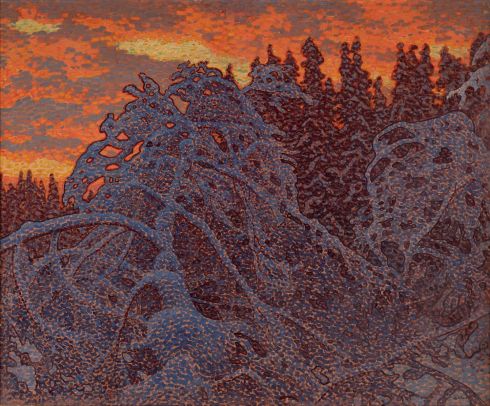 Gustaf Fjaestad - Arbres gelés au crépuscule