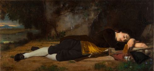 Jean-Baptiste Chatigny - Jean-Jacques Rousseau endormi dans la grotte des Étroits, à Lyon, vers 1877